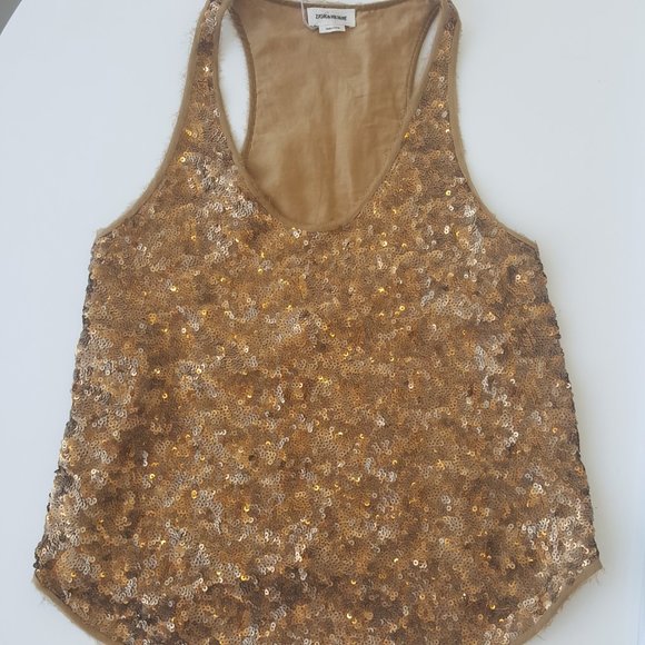ZADIG & VOLTAIRE ! sequined gold tank top - Picture 5 of 8